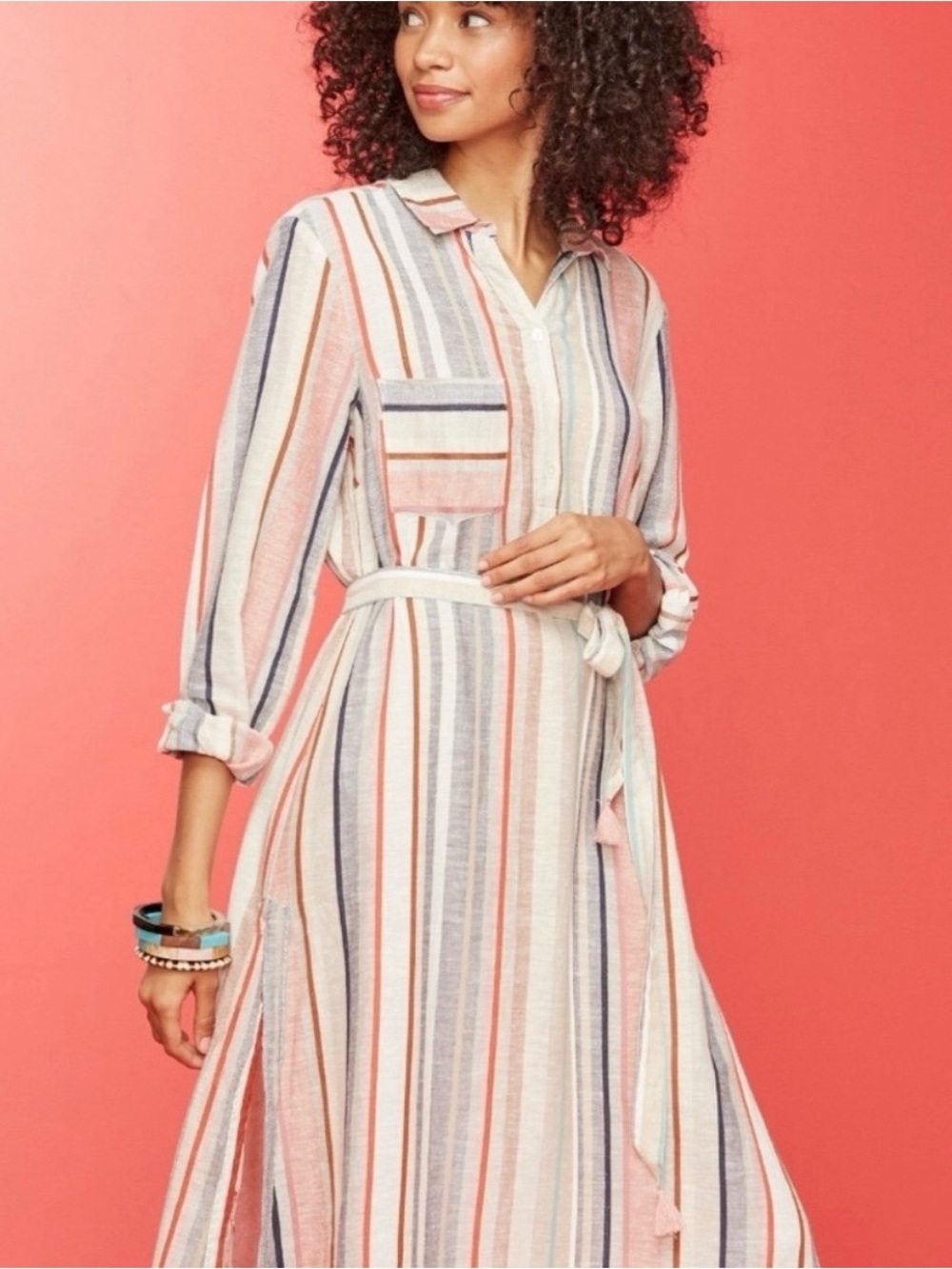 Roller Rabbit Danae Striped Yarn Dye Kurta Dress Stripe Cotton Midi